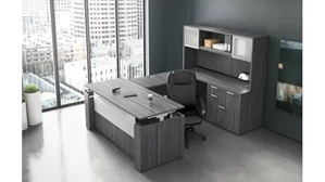 Standing Desks - Electronically Adjustable PBD Furniture U Shaped Standing Desk with Hutch