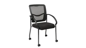Lobby & Guest Chairs - Metal WFB Designs Mesh Back Visitor Chair with Casters and Black Fabric Padded Seat