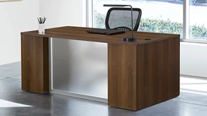 Stand-Alone Double Pedestal Desks WFB Designs Step Front Double Pedestal Desk with Glass Front