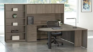 U Shaped Desks with Hutch WFB Designs Bullet U-Desk with Hutch, Single Pedestal and Bookcase