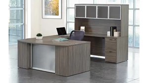 U Shaped Desks with Hutch WFB Designs 72in x 112in Bow Front Glass Modesty U-Desk with Glass Door Hutch