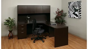 L Shaped Desks with Hutch WFB Designs 72in x 78in Single Pedestal Curve Corner L-Desk w/ Wood Door Hutch