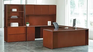 U Shaped Desks with Hutch WFB Designs Extended Bow Front Curve Corner U-Desk with Hutch and Lateral/Display Combo