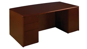 Wood Veneer Desks WFB Designs 72in x 39in Double Pedestal Bow Front Wood Veneer Desk