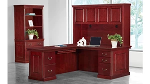 L Shaped Desks with Hutch WFB Designs 72in x 84in Double Pedestal Wood Veneer L-Desk w/ Wood Door Hutch