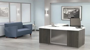 L Shaped Double Pedestal Desks WFB Designs 72in x 90in Bow Front L-Desk