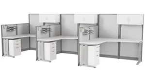 Cubicles Regency Furniture 3 Person L-Shaped Cubicle Panel Workstation 193in W x 65in D with Storage