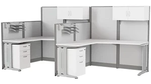 Cubicles Regency Furniture 2 Person F-Shaped Cubicle Workstation 129in W x 65in D with Storage