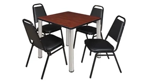 Cafeteria Tables Regency Furniture 30in Square Breakroom Table- Cherry/ Chrome & 4 Restaurant Stack Chairs- Black