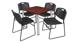 Cafeteria Tables Regency Furniture 30in Square Breakroom Table- Cherry/ Chrome & 4 Zeng Stack Chairs
