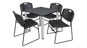 Cafeteria Tables Regency Furniture 30in Square Breakroom Table- Gray/ Chrome & 4 Zeng Stack Chairs