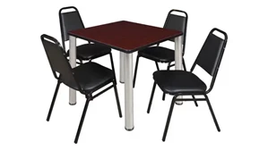 Cafeteria Tables Regency Furniture 30in Square Breakroom Table- Mahogany/ Chrome & 4 Restaurant Stack Chairs- Black