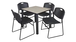 Cafeteria Tables Regency Furniture 30in Square Breakroom Table- Maple/ Black & 4 Zeng Stack Chairs