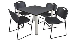 Cafeteria Tables Regency Furniture 36in Square Breakroom Table- Gray/ Chrome & 4 Zeng Stack Chairs