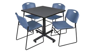Cafeteria Tables Regency Furniture 36in Square Breakroom Table- Gray & 4 Zeng Stack Chairs