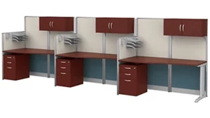 Cubicles Regency Furniture 3 Person In-Line Cubicle Workstation 193in W x 33in D with Storage