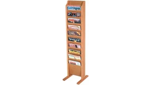Literature Organizers Wooden Mallet 10 Pocket Oak Magazine Floor Rack