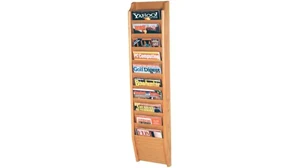 Literature Organizers Wooden Mallet 10 Pocket Oak Magazine Wall Rack