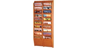 Literature Organizers Wooden Mallet 20 Pocket Oak Magazine Wall Rack