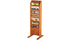 Literature Organizers Wooden Mallet 7 Pocket Oak Magazine Floor Rack