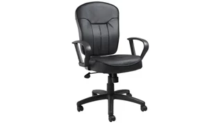 Ergonomic Task Chairs WFB Designs Black Leather Task Chair with Loop Arms