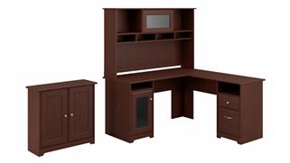L Shaped Desks Bush Furnishings 60in W L-Shaped Desk with Hutch and Small Storage Cabinet