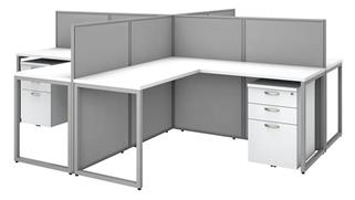 Workstations & Cubicles Bush Furnishings 60in W 4 Person L-Desk Open Office with 4 -3 Drawer Mobile Pedestals and 45in H Panels