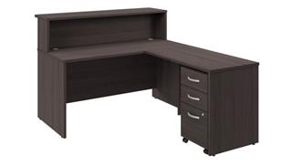 Reception Stand-Alone Desk Bush Furniture 60in W x 72in D L-Shaped Reception Desk with Shelf and Mobile File Cabinet