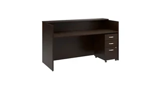 Reception Stand-Alone Desk Bush Furniture 72in W x 30in D Reception Desk with Shelf and Mobile File Cabinet