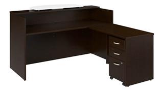 Reception Stand-Alone Desk Bush Furnishings 72in W x 72in D L-Shaped Reception Desk with Bow Front Counter and Mobile File Cabinet