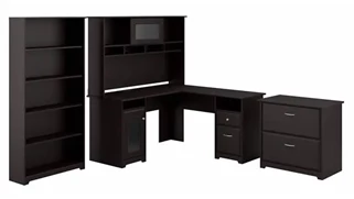 Office Suites Bush Furnishings 60in W L-Shaped Desk with Hutch, Lateral File Cabinet and 5 Shelf Bookcase
