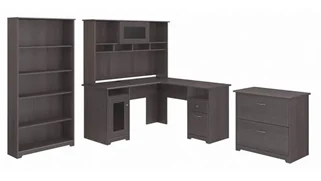 Office Suites Bush Furniture 60in W L-Shaped Desk with Hutch, Lateral File Cabinet and 5 Shelf Bookcase