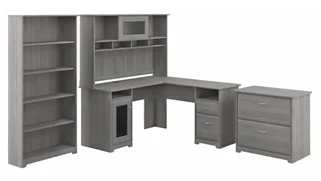 Office Suites Bush Furnishings 60in W L-Shaped Desk with Hutch, Lateral File Cabinet and 5 Shelf Bookcase