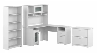 Office Suites Bush Furnishings 60in W L-Shaped Desk with Hutch, Lateral File Cabinet and 5 Shelf Bookcase