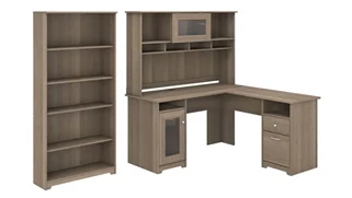 L Shaped Desks with Hutch Bush Furniture 60in W L-Shaped Computer Desk with Hutch and 5 Shelf Bookcase