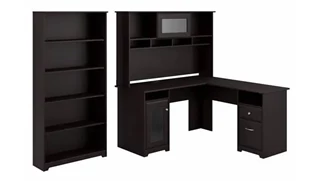 L Shaped Desks with Hutch Bush Furnishings 60in W L-Shaped Computer Desk with Hutch and 5 Shelf Bookcase