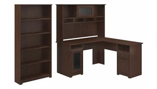 L Shaped Desks with Hutch Bush Furnishings 60in W L-Shaped Computer Desk with Hutch and 5 Shelf Bookcase