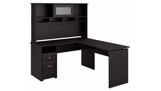 Standing Desks - Manually Adjustable Bush Furnishings 60in W 3 Position L-Shaped Sit to Stand Desk with Hutch