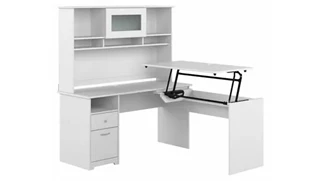 Standing Desks - Manually Adjustable Bush Furniture 60in W 3 Position L-Shaped Sit to Stand Desk with Hutch