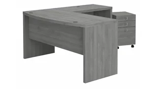 L Shaped Single Pedestal Desks Bush Furniture L-Shaped Bow Front Desk with Mobile File Cabinet