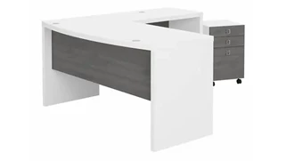 L Shaped Single Pedestal Desks Bush Furnishings L-Shaped Bow Front Desk with Mobile File Cabinet