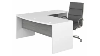 L Shaped Desk Shells Bush Furnishings 72in W Bow Front L-Shaped Desk and High Back Leather Executive Office Chair