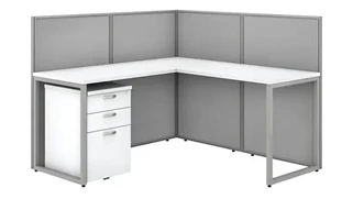 Cubicles Bush Furnishings 60in W L-Shaped Open Cubicle Desk with 3 Drawer Mobile File Cabinet and 45in H Panels