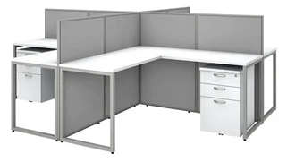 Cubicles Bush Furnishings 60in W 4 Person L-Desk Open Office with 4 -3 Drawer Mobile Pedestals and 45in H Panels