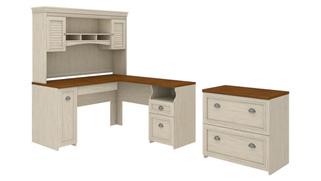 Office Suites Bush 60in W L-Shaped Desk with Hutch and Lateral File Cabinet