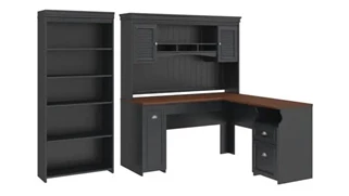 L Shaped Desks with Hutch Bush Furniture 60in W L-Shaped Desk with Hutch and 5 Shelf Bookcase