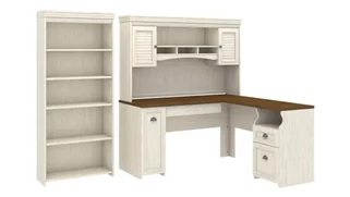 L Shaped Desks with Hutch Bush Furniture 60in W L-Shaped Desk with Hutch and 5 Shelf Bookcase