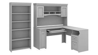L Shaped Desks Bush 60in W L-Shaped Desk with Hutch and 5 Shelf Bookcase