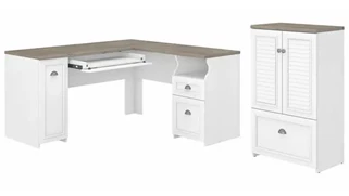 L Shaped Double Pedestal Desks Bush Furniture 60in W L-Shaped Desk and Storage Cabinet with File Drawer