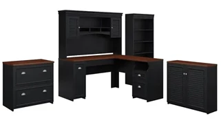 Office Suites Bush Furniture 60in W L-Shaped Desk with Hutch, Lateral File Cabinet, Bookcase and Storage Cabinet